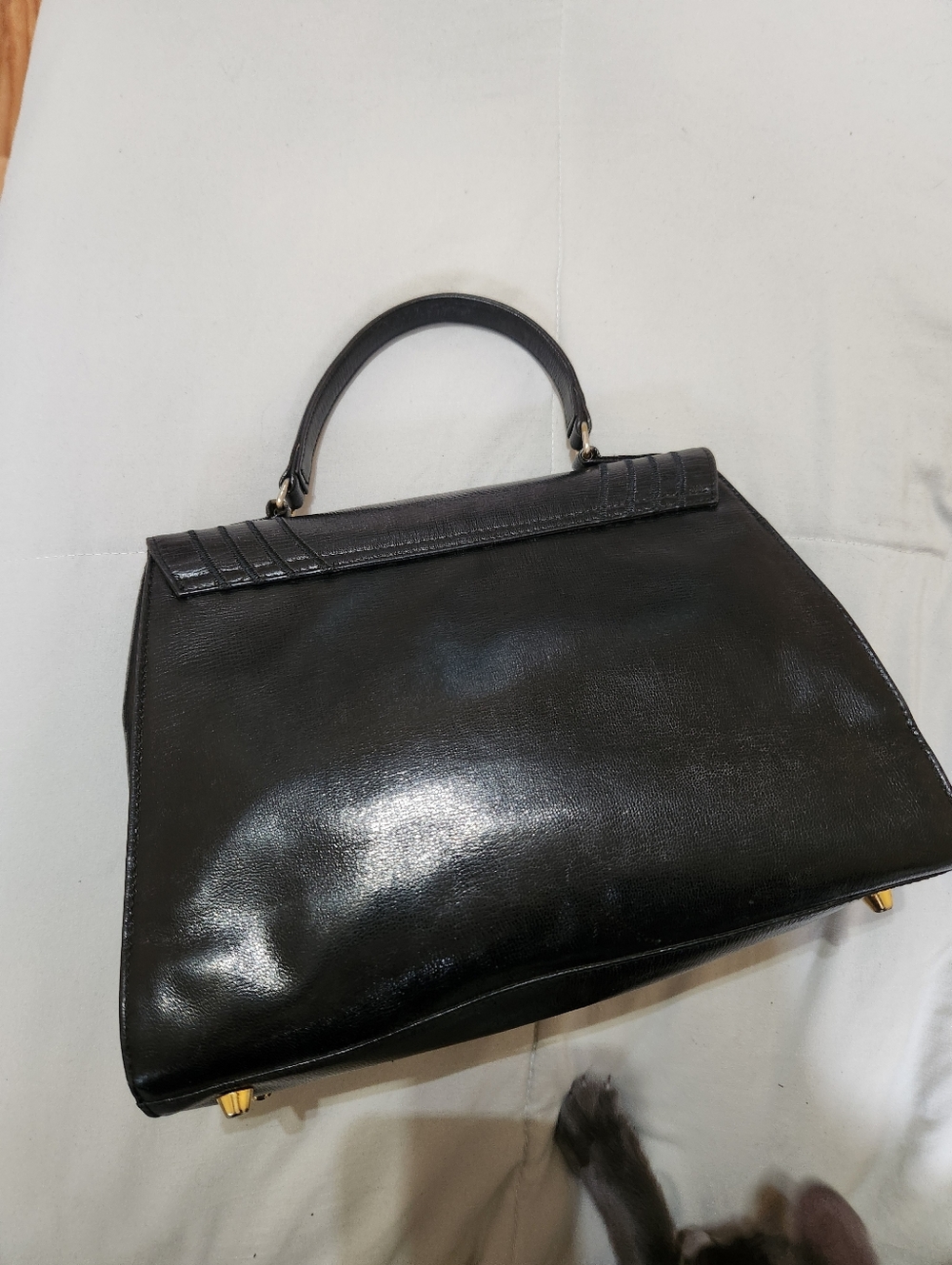 RARE VINTAGE FENDI ROMA 1970s/80s Black Leather Structured Top-Handle Box Bag - Picture 14 of 15